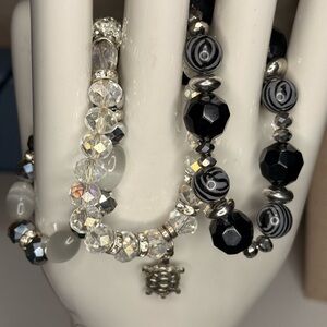 Silver and Black Beaded Bracelet Set